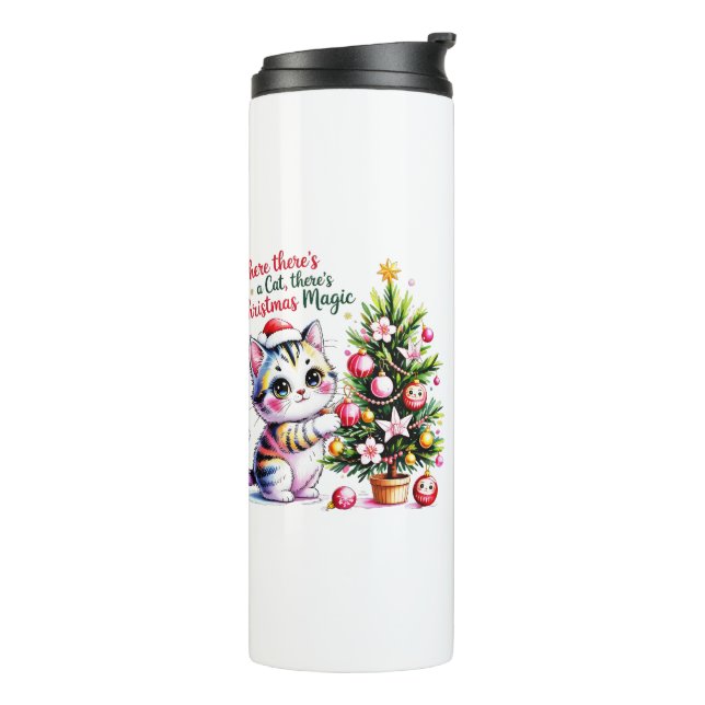 Vibrant Christmas Cat - Cute Pet Parent Accessory Thermal Tumbler (Rotated Left)