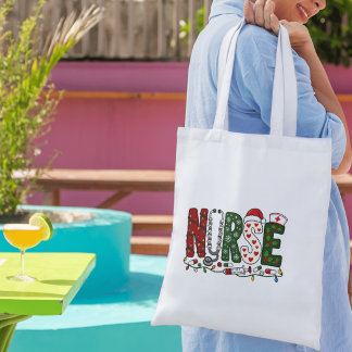 Vibrant Christmas Nurse Festive Medical Design Tote Bag