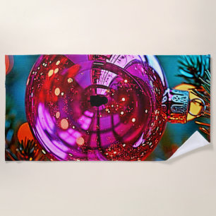 Vibrant Christmas Ornament Sparkle Design Beach Towel