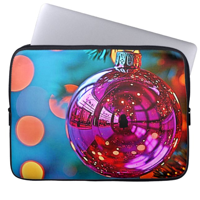 Vibrant Christmas Ornament Sparkle Design Laptop Sleeve (Front)