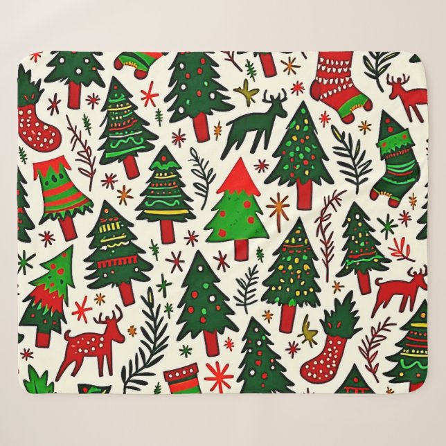 Vibrant Christmas Pattern Art Print Sherpa Blanket (Front (Horizontal))