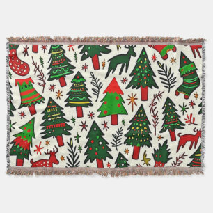 Vibrant Christmas Pattern Art Print Throw Blanket