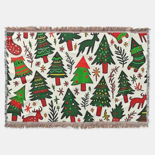 Vibrant Christmas Pattern Art Print Throw Blanket (Front)
