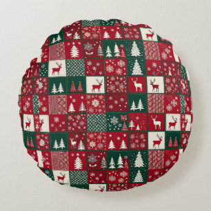 Vibrant Christmas Pattern Round Cushion