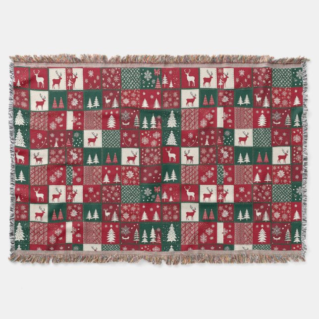 Vibrant Christmas Pattern Throw Blanket (Front)