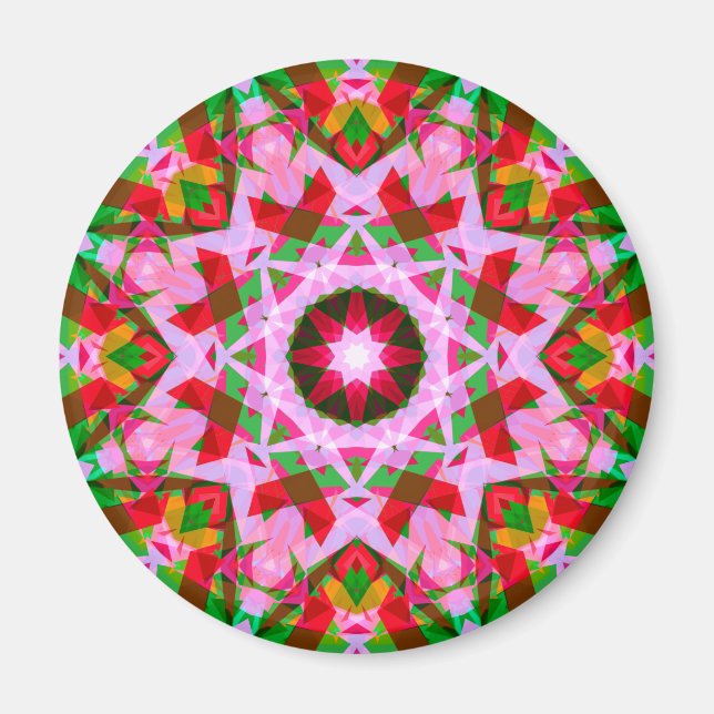 Vibrant Christmas Pink Red Green Festive Star Magnet (Front)