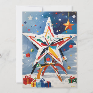 Vibrant Christmas Star on Snow: Greeting Card