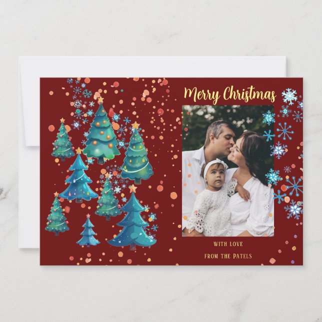 Vibrant  Christmas Tree  Forest Flat Holiday Card (Front)