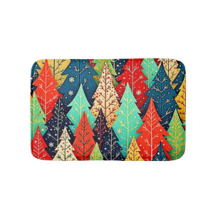 Vibrant Christmas Tree Pattern Art Bath Mat