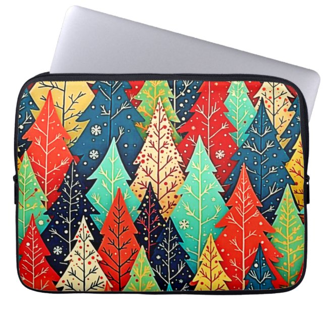 Vibrant Christmas Tree Pattern Art Laptop Sleeve (Front)