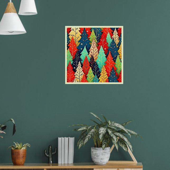 Vibrant Christmas Tree Pattern Art Poster (Living Room 1)