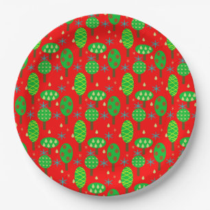 Vibrant Christmas trees and snowflakes pattern Paper Plate