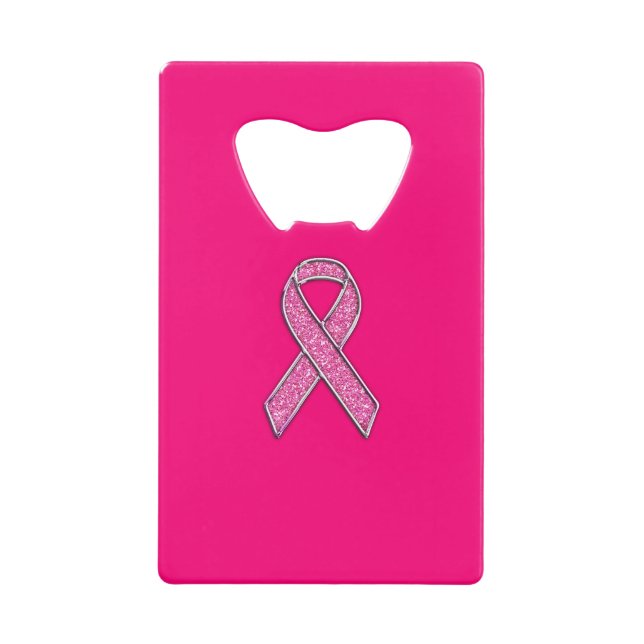 Vibrant Chrome Glitter Style Pink Ribbon Awareness (Front)