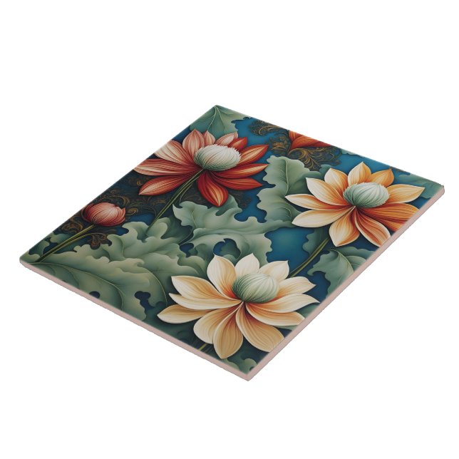 Vibrant Chrysanthemum Design Ceramic Tile (Side)