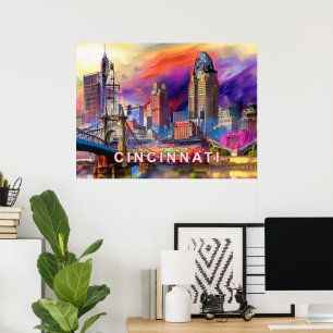 Vibrant Cincinnati Ohio Abstract Skyline Art  Poster