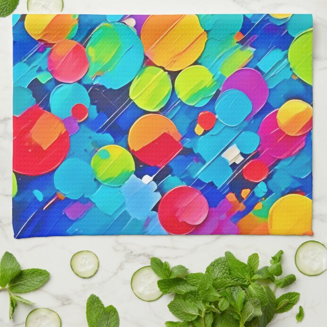 Vibrant Circle Dance Art Tea Towel (Folded)
