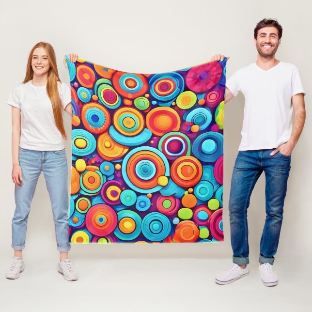 Vibrant Circle Explosion Fleece Blanket (In Situ)