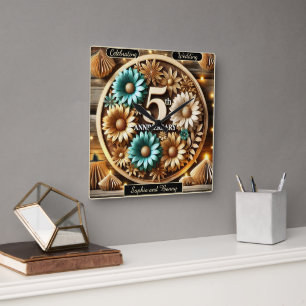 Vibrant Circle: Fifth Anniversary Design Square Wall Clock
