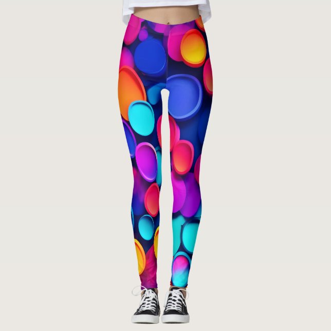 Vibrant Circles Abstract Art Leggings (Front)