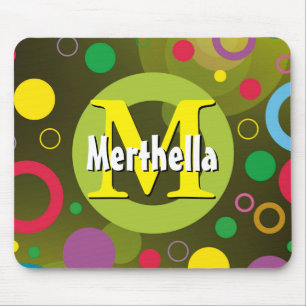 Vibrant Circles Rings Retro Personalised GREEN Mouse Pad