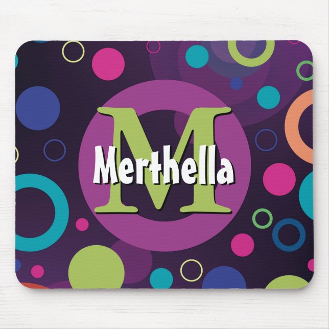 Vibrant Circles Rings Retro Personalised PURPLE Mouse Pad (Front)