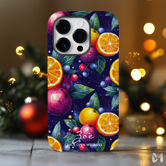Vibrant Citrus and Berry Fruits Pattern on Navy  Case-Mate iPhone 14 Pro Case