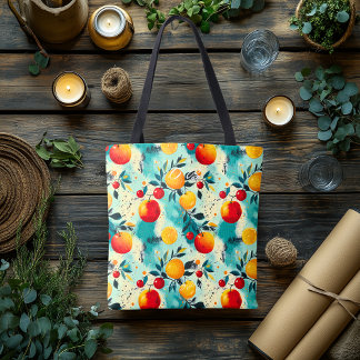 Vibrant Citrus and Cherry - Personalised Initials Tote Bag