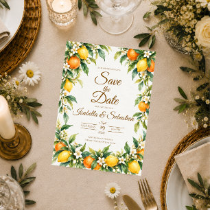 Vibrant Citrus Botanical Wedding Save The Date
