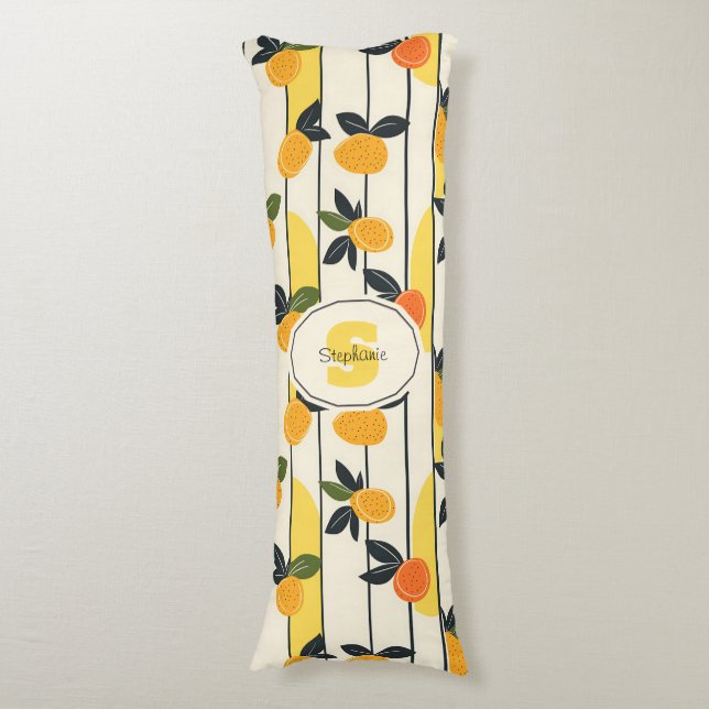 Vibrant Citrus Fruit Pattern with Green Leaves (2) Body Cushion (Front Vertical)