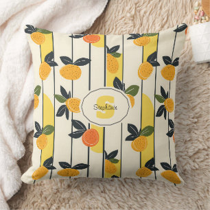 Vibrant Citrus Fruit Pattern with Green Leaves (2) Cushion