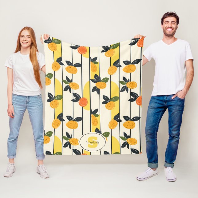 Vibrant Citrus Fruit Pattern with Green Leaves (2) Fleece Blanket (In Situ)