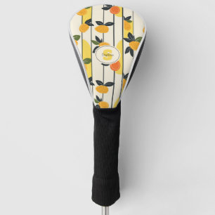 Vibrant Citrus Fruit Pattern with Green Leaves (2) Golf Head Cover