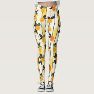 Vibrant Citrus Fruit Pattern with Green Leaves (2) Leggings