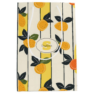 Vibrant Citrus Fruit Pattern with Green Leaves (2) Medium Gift Bag