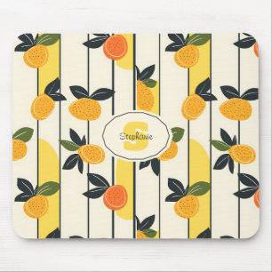 Vibrant Citrus Fruit Pattern with Green Leaves (2) Mouse Pad