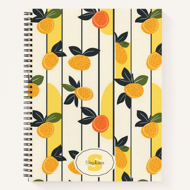 Vibrant Citrus Fruit Pattern with Green Leaves (2) Notebook (Front)