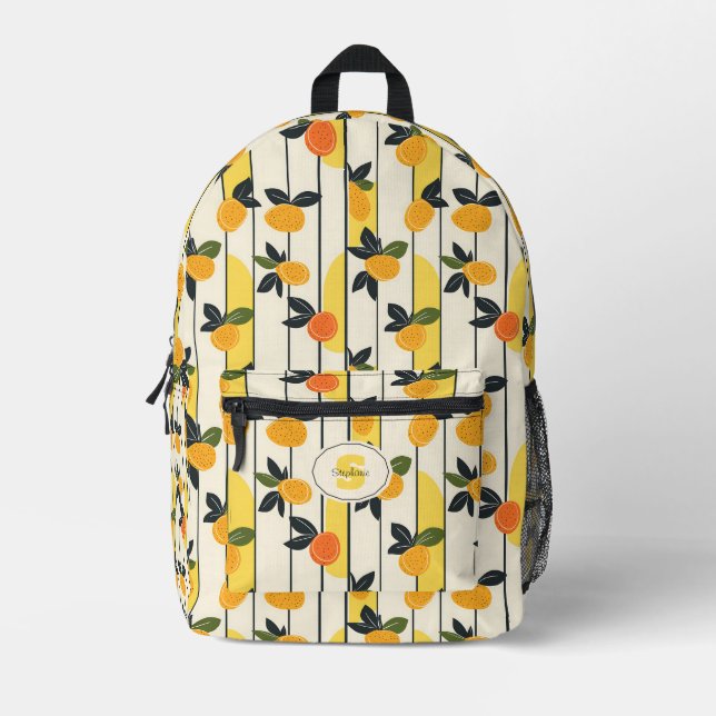 Vibrant Citrus Fruit Pattern with Green Leaves (2) Printed Backpack (Front)