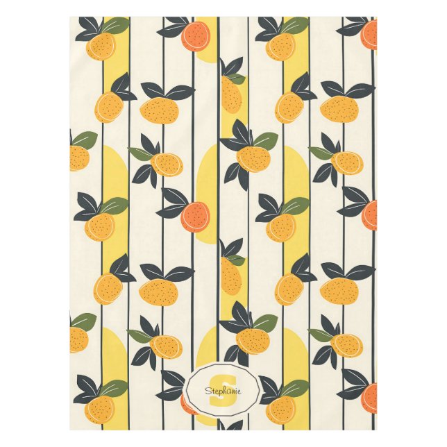 Vibrant Citrus Fruit Pattern with Green Leaves (2) Tablecloth (Front)