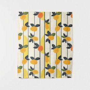 Vibrant Citrus Fruit Pattern with Green Leaves (2) Tapestry