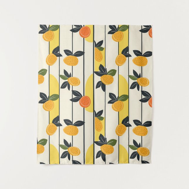 Vibrant Citrus Fruit Pattern with Green Leaves (2) Tapestry (Front)