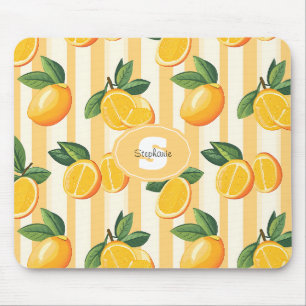 Vibrant Citrus Fruit Pattern with Green Leaves (3) Mouse Pad