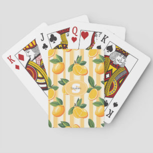 Vibrant Citrus Fruit Pattern with Green Leaves (3) Playing Cards