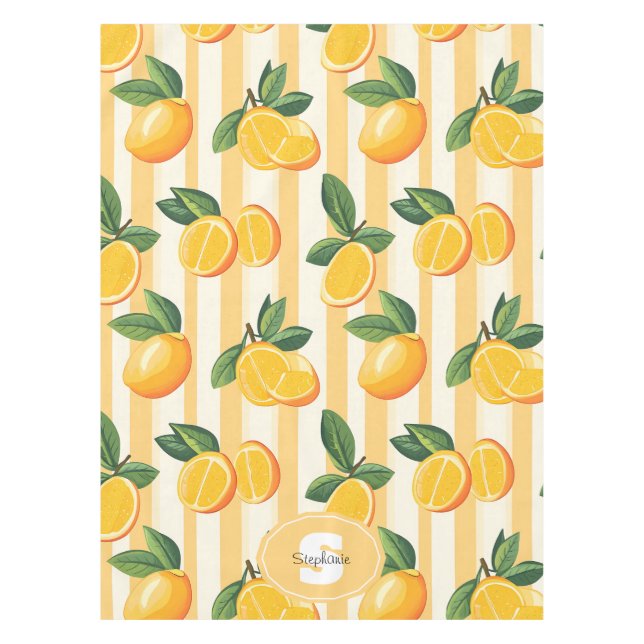 Vibrant Citrus Fruit Pattern with Green Leaves (3) Tablecloth (Front)