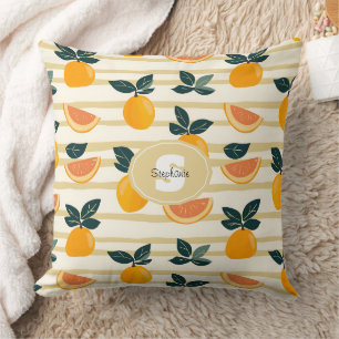 Vibrant Citrus Fruit Pattern with Green Leaves (4) Cushion