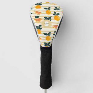 Vibrant Citrus Fruit Pattern with Green Leaves (4) Golf Head Cover