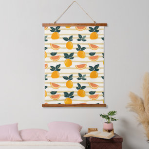 Vibrant Citrus Fruit Pattern with Green Leaves (4) Hanging Tapestry