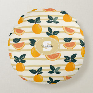 Vibrant Citrus Fruit Pattern with Green Leaves (4) Round Cushion