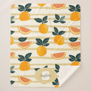 Vibrant Citrus Fruit Pattern with Green Leaves (4) Sherpa Blanket