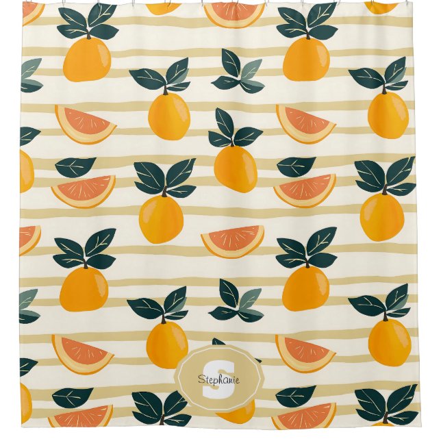 Vibrant Citrus Fruit Pattern with Green Leaves (4) Shower Curtain (Front)