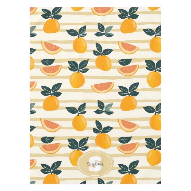 Vibrant Citrus Fruit Pattern with Green Leaves (4) Tablecloth (Front)